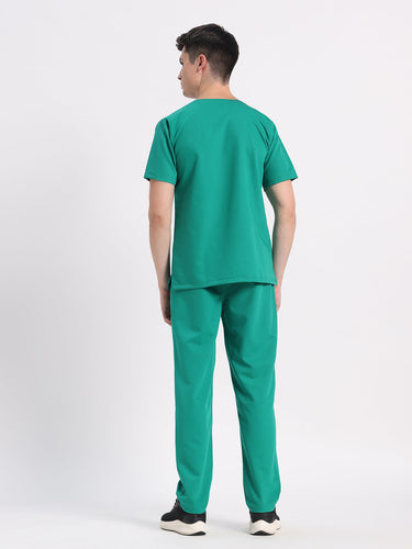 Stretchable (4Way) Men Sea Green V-Neck With Straight Pant Scrub Set