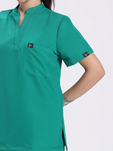 Stretchable (4Way) Women Sea Green Mandarin Neck With Jogger Scrub Set