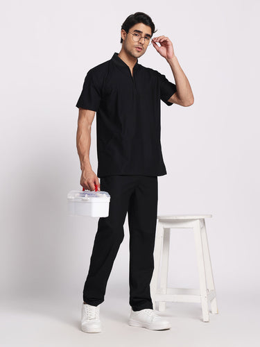 Stretchable (4Way) Black Men Flex Zip Neckline Top With Straight Pants