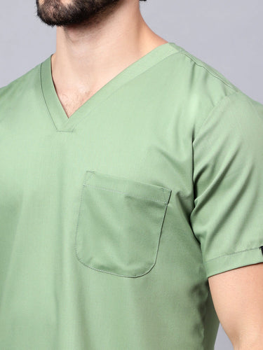 Stretchable (2Way) Male Pista Green V-Neck With Jogger Scrub Set