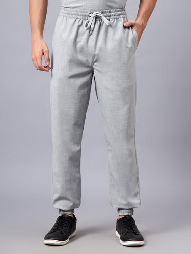 Stretchable (4Way) Men Light Grey Mandarin Neck with Jogger Scrub Set