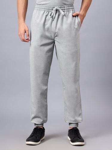 Stretchable (4Way) Men Light Grey V-Neck With Jogger Scrub Set