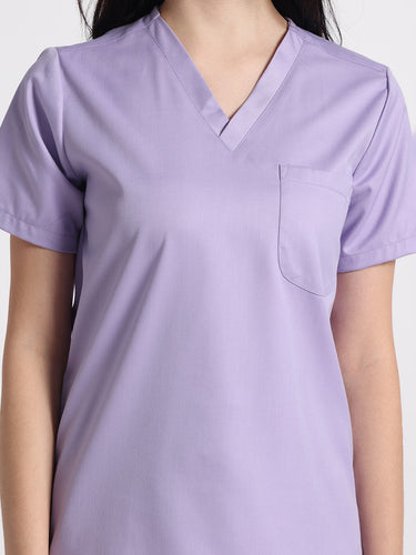 Stretchable (2Way) Female Lavender V-Neck With Jogger Scrub Set