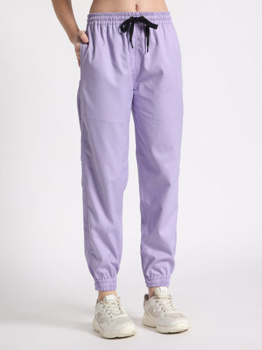 Stretchable (2Way) Female Lavender Mandarin Neck With Jogger Scrub Set