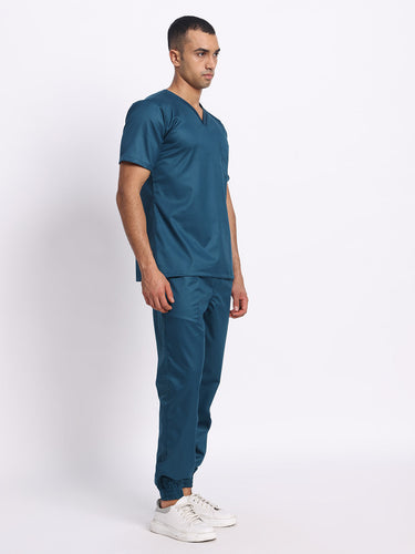 Stretchable (2Way) Men Forest Green V-Neck With Jogger Scrub Set