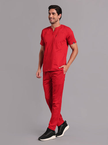 Move Lite Men Ember Red (Neo Notch Neck) Scrub Set