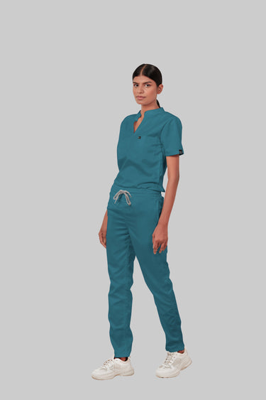 Stretchable (4Way) Female Peacock Blue Straight Scrub Pant