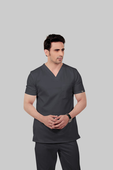 Stretchable (2Way) Male Dark Gray V-Neck Scrub Top