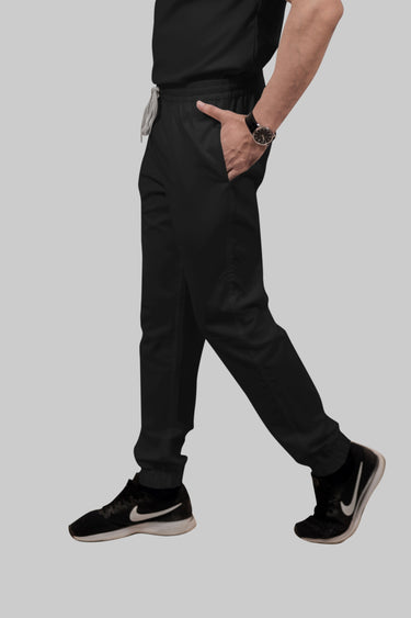 Stretchable (2Way) Female Black Mandarin Neck With Jogger Scrub Set