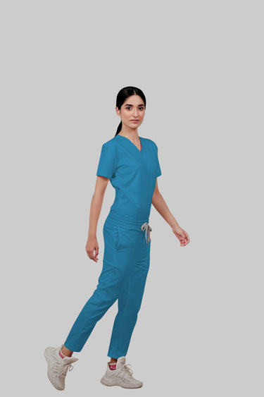 Stretchable (2Way) Women Peacock Blue Straight Scrub Pant