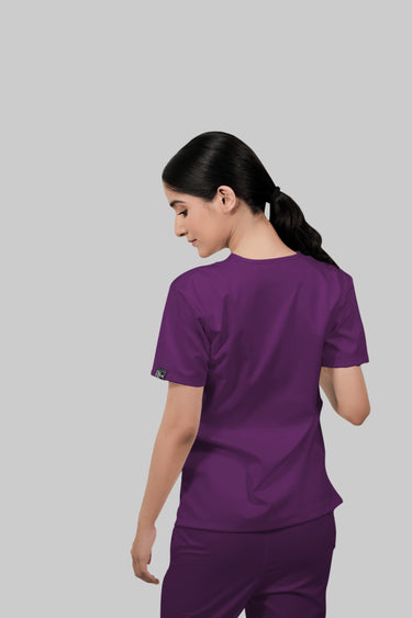 Stretchable (2way) Female Purple V-Neck With Jogger Scrub Set