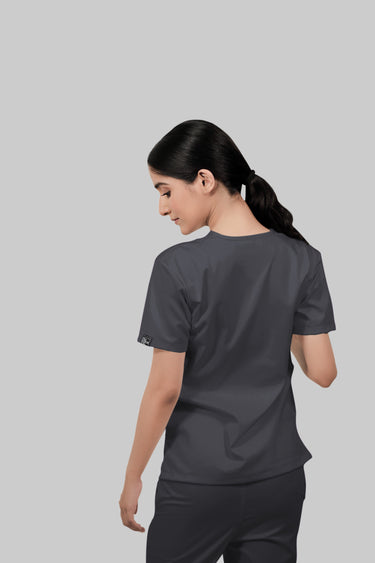 Stretchable (2Way) Female Dark Gray V-Neck With Jogger Scrub Set