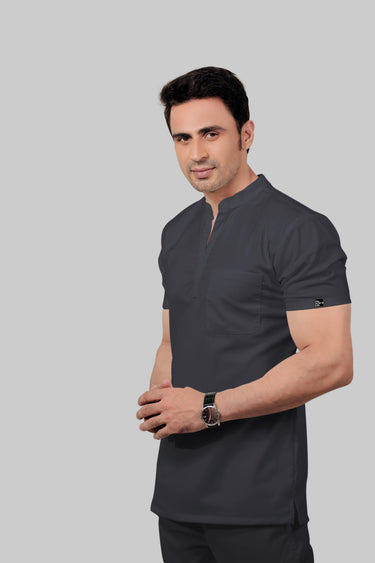 Stretchable (2Way) Male Dark Gray Mandarin Neck Scrub Top