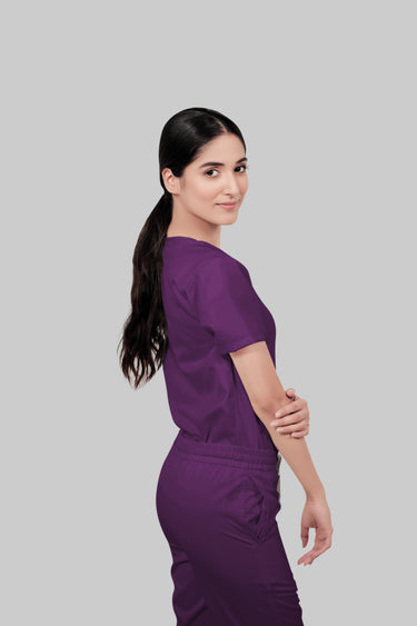 Stretchable (2Way) Female Purple V-Neck Scrub Top
