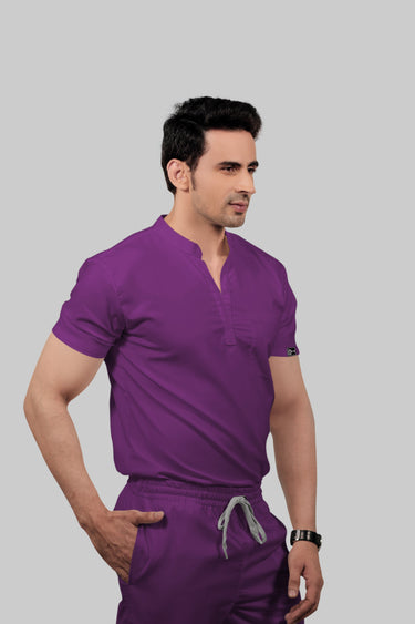 Stretchable (2Way) Male Purple Mandarin Neck With Jogger Scrub Set