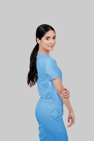 Stretchable (2Way) Female Light Blue V-Neck Scrub Top