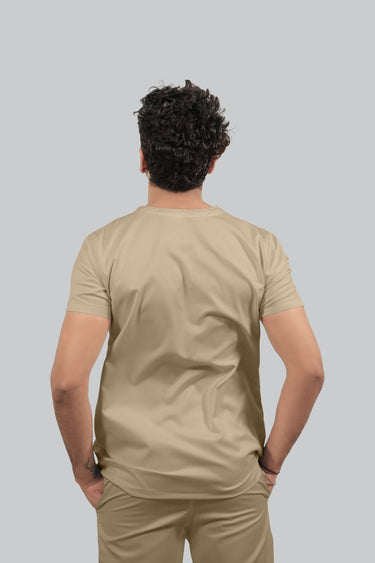 Stretchable (4Way) Male V Neck Beige Scrub Top