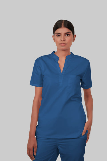 Stretchable (2Way) Female Navy Blue Mandarin Neck Scrub Top