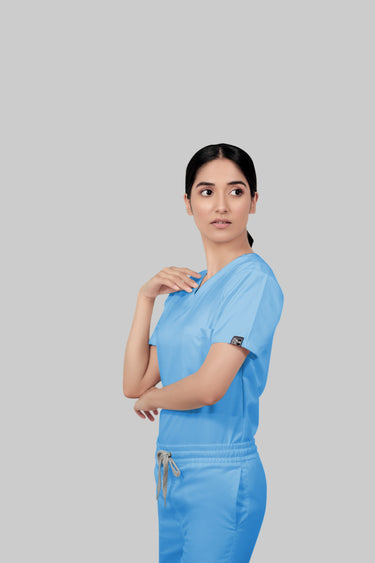 Stretchable (2Way) Female Light Blue V-Neck Scrub Top