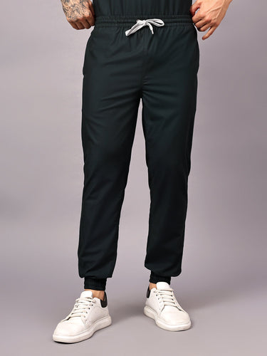 Stretchable (4Way) Men Mid Night Green V-Neck With Jogger Scrub Set