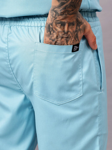 Stretchable (2Way) Male Aqua Blue Straight Scrub Pant