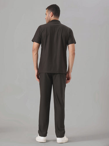 Stretchable (4Way) Olive Green Men Flex Zip Neckline Top With Straight Pants