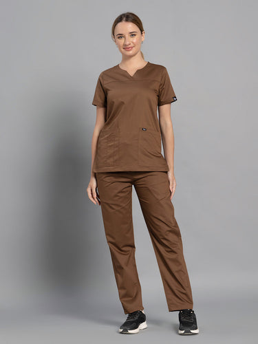 Move Lite Women Mocha (Core V Neck) Scrub Set