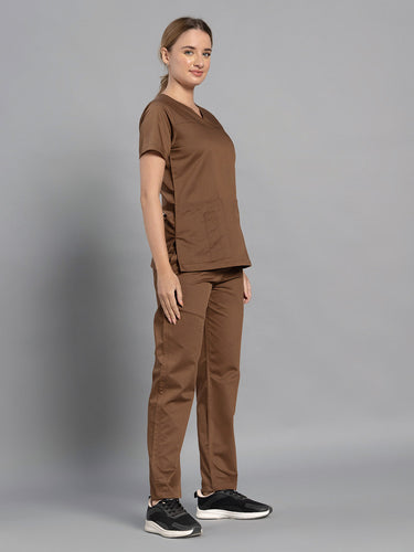 Move Lite Women Mocha (Core V Neck) Scrub Set
