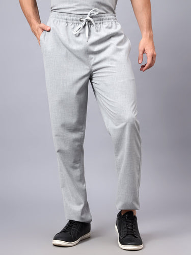 Stretchable (4Way) Men Light Grey Mandarin Neck with Straight Pant Scrub Set