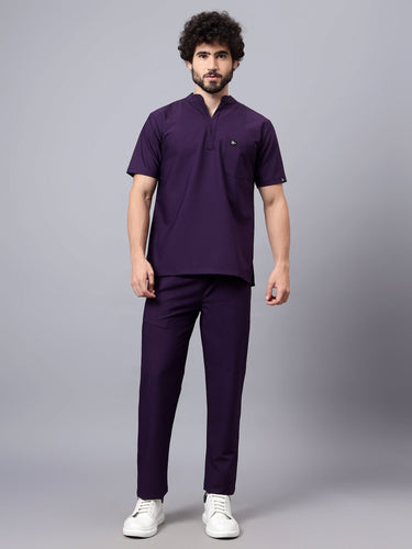 Stretchable (4Way) Male Violet Mandarin Neck with Straight Pant Scrub Set