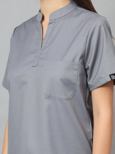 Stretchable (2Way) Female Graphite Mandarin Neck With Jogger Scrub Set