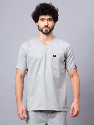 Stretchable (4Way) Men V-Neck Light Grey Scrub Top