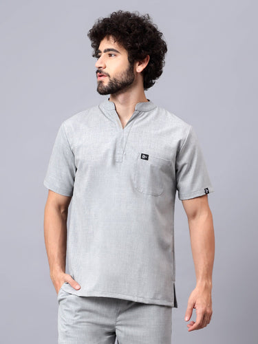 Stretchable (4Way) Men Mandarin Neck Light Grey Scrub Top