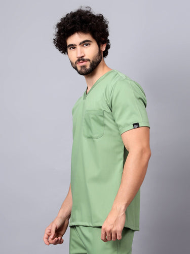 Stretchable (2Way) Male Pista Green V-Neck Scrub Top
