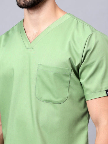 Stretchable (2Way) Male Pista Green V-Neck With Straight Pant Scrub Set