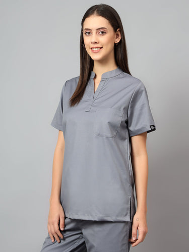 Stretchable (2Way) Female Graphite Mandarin Neck Scrub Top
