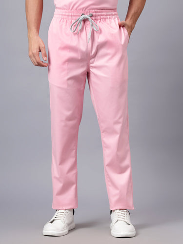 Stretchable (2Way) Male Powder Pink V-Neck With Straight Pant Scrub Set