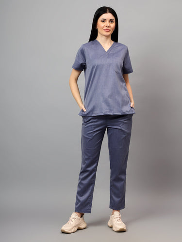 Stretchable (2Way) Female Denim Blue Texture Straight Scrub Pant