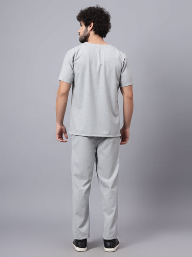 Stretchable (4Way) Men Light Grey V-Neck With Straight Pant Scrub Set