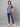Stretchable (2Way) Female Denim Blue Texture Mandarin Neck With Straight Pant Scrub Set