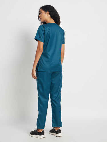 Stretchable (2Way) Women Forest Green V-Neck With Straight Pant Scrub Set