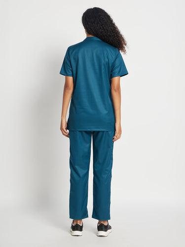 Stretchable (2Way) Women Forest Green Mandarin With Straight Pant Scrub Set