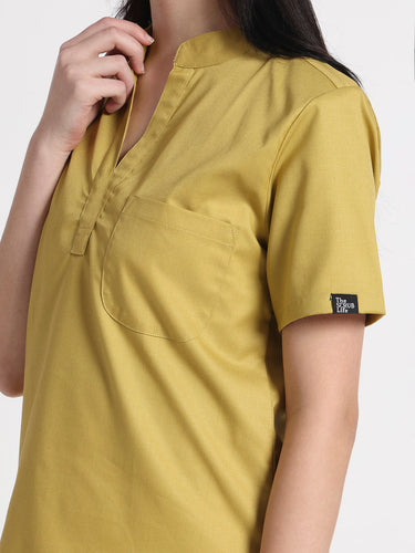 Stretchable (2Way) Female Mustard Mandarin Neck Scrub Top