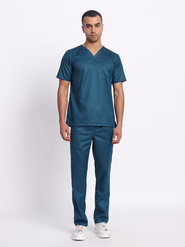Stretchable (2Way) Men Forest Green V-Neck With Straight Pant Scrub Set