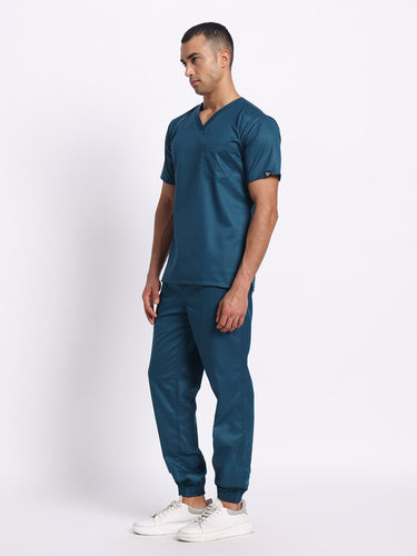 Stretchable (2Way) Men Forest Green V-Neck With Jogger Scrub Set