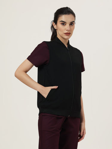 Women Black Sleeve-less Jacket