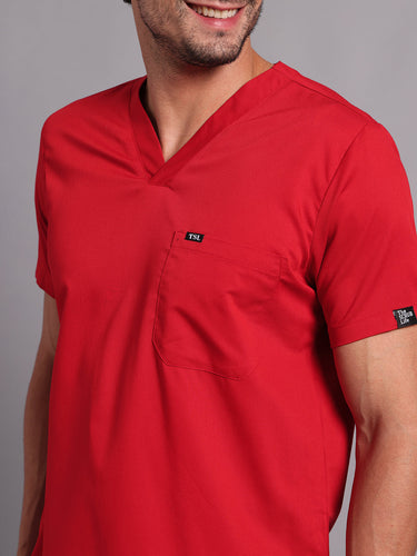 Move Lite Men Ember Red (V Neck) Scrub Set