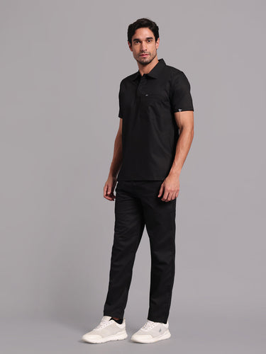 Move Lite Men Black (Polo Neck) Scrub Set