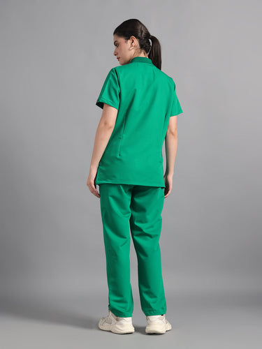 Stretchable (4Way) Sea Green Women Flex Zip Neckline Top With Straight Pants