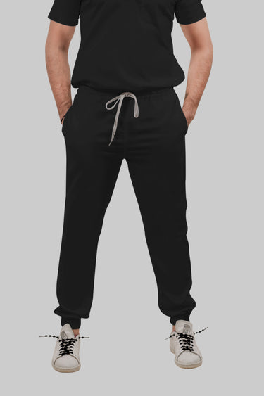 Stretchable (4Way) Male Black V-Neck With Jogger Scrub Set